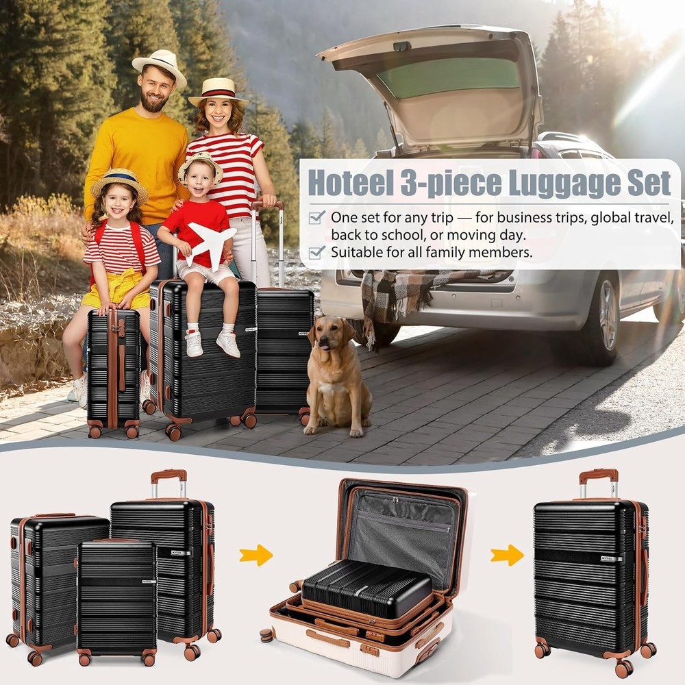3 Piece Luggage Set ABS+PC Hard Shell Suitcase with Spinner Wheels & TSA Lock