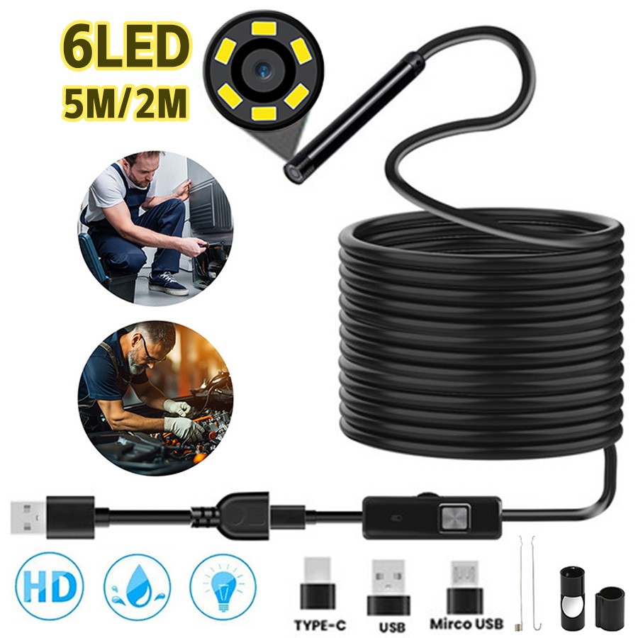 3 IN 1 HD Borescope Camera Endoscope Camera with 6 LED Lights for Android PC