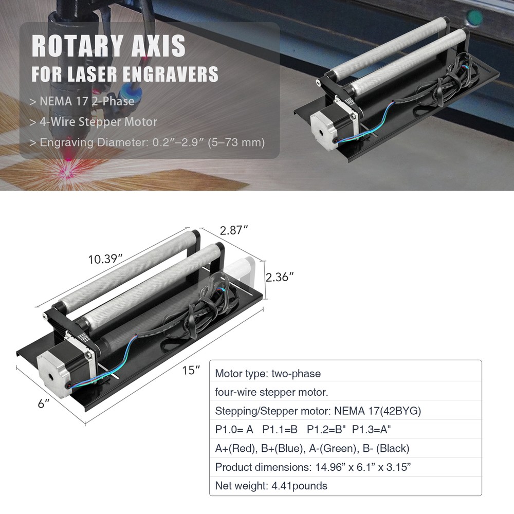 OMTECH ROTARY AXIS FOR LASER ENGRAVER CUTTING MACHINE FOR CYLINDER SURFACE