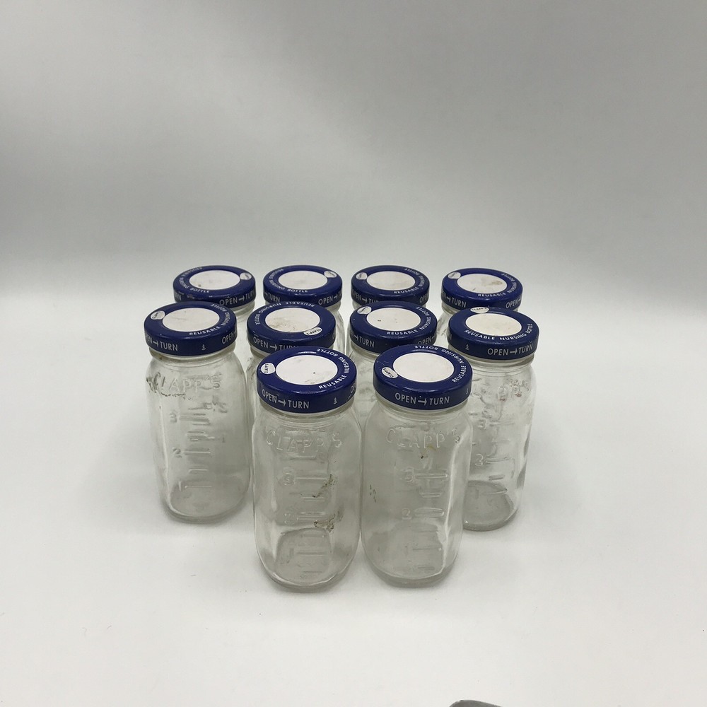 10 Vintage Clapp's Reusable Nursing Glass Bottles