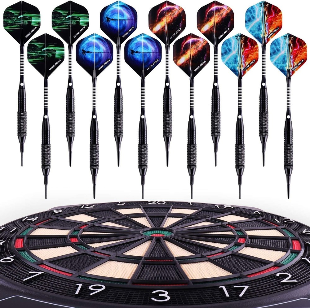 Durable Soft Tip Darts - 12-Piece Set with 100 Tips & Unique Flight Designs