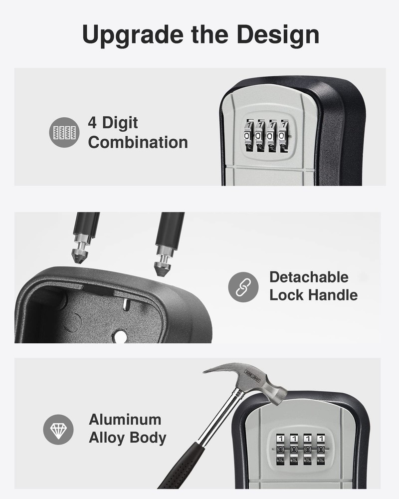 Portable Key Lock Box Combination Wall-Mounted for Secure Key Storage Gray