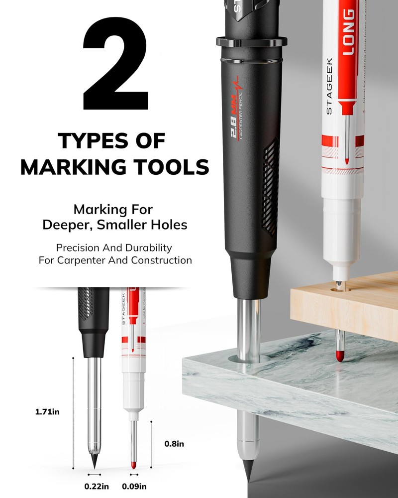 2 Pack Carpenter Pencils with Sharpener, Mechanical Carpenter Pencils with 38...