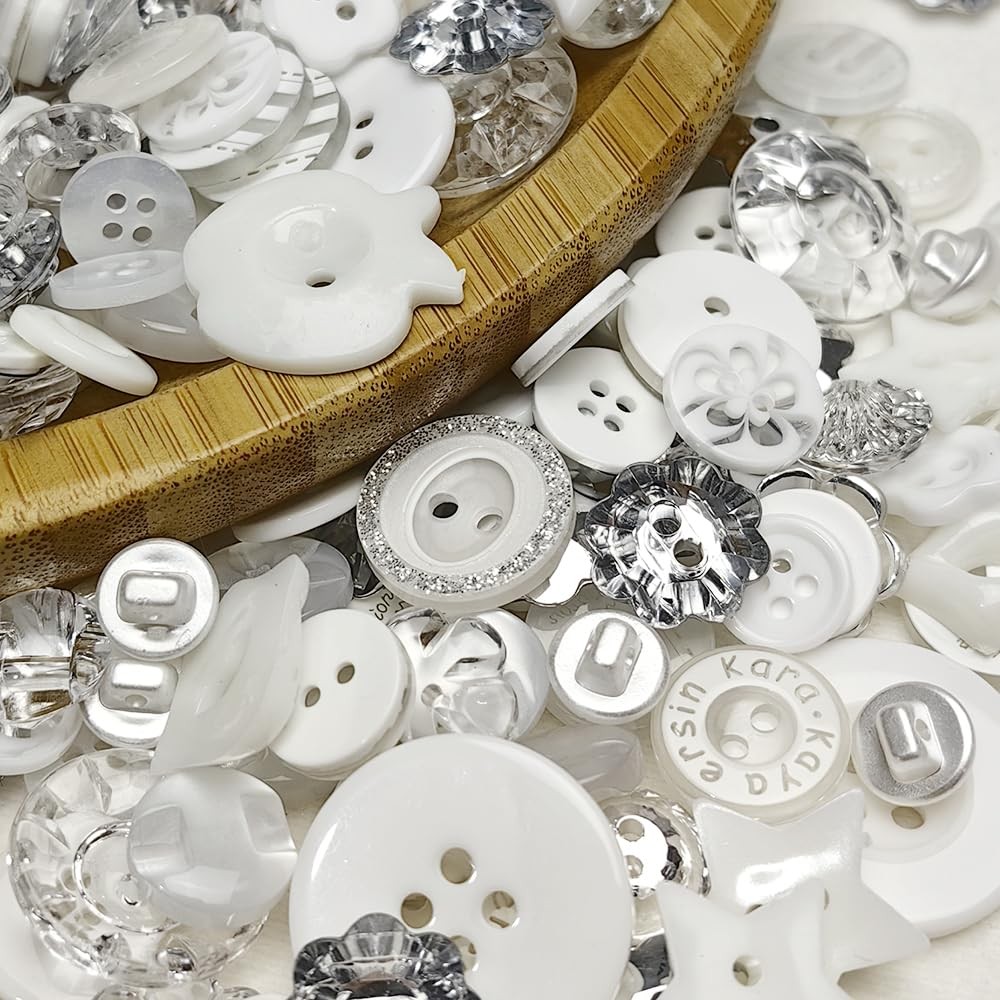 Chenkou Craft Random 100pcs Plastic Buttons Small DIY Sewing Small, White