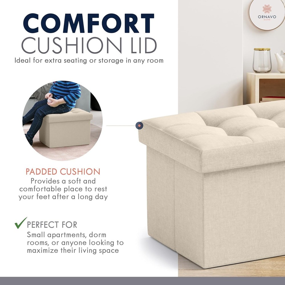 Home Small Storage Ottoman Foldable Collapsible Rectangle Ottoman Foot Rest