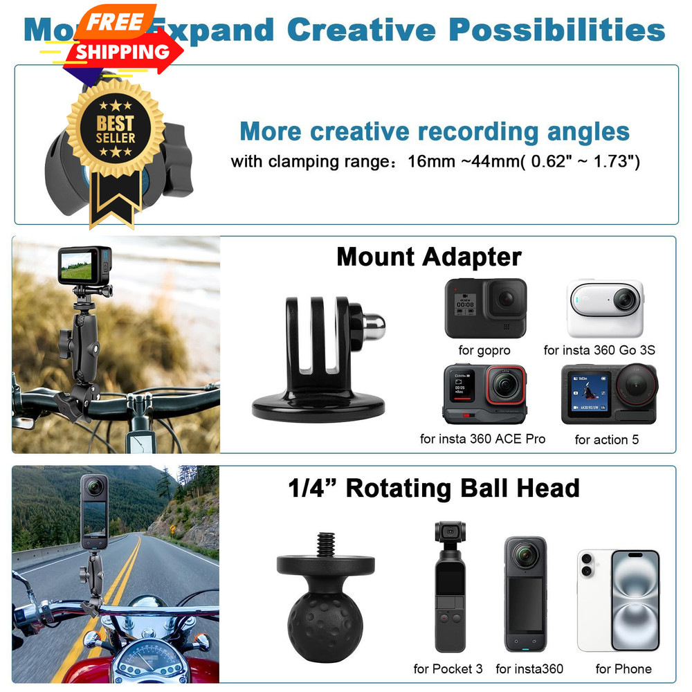 Motorcycle Mount Kit Compatible Compact, for Insta360