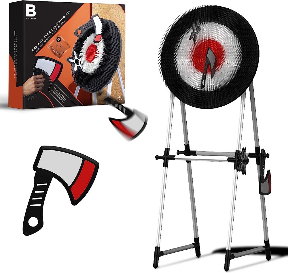 Axe Throwing Target Set, Includes 3 Throwing Axes & Bristle Target, Blunted Edge