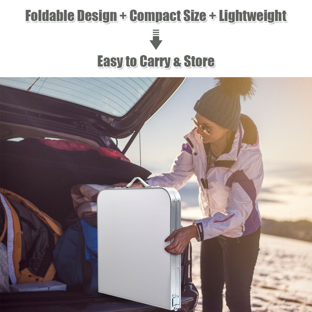 Folding Camping Table Aluminum Height Adjustable w/ Storage Organizer Grey