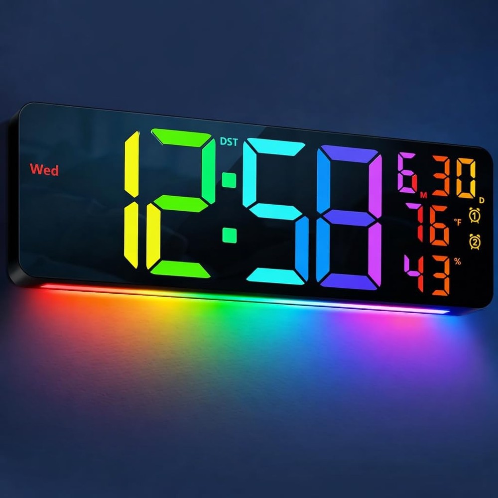 17.3" Large Digital Wall Mount Clock, Digital Clock with Remote Control, Alar...