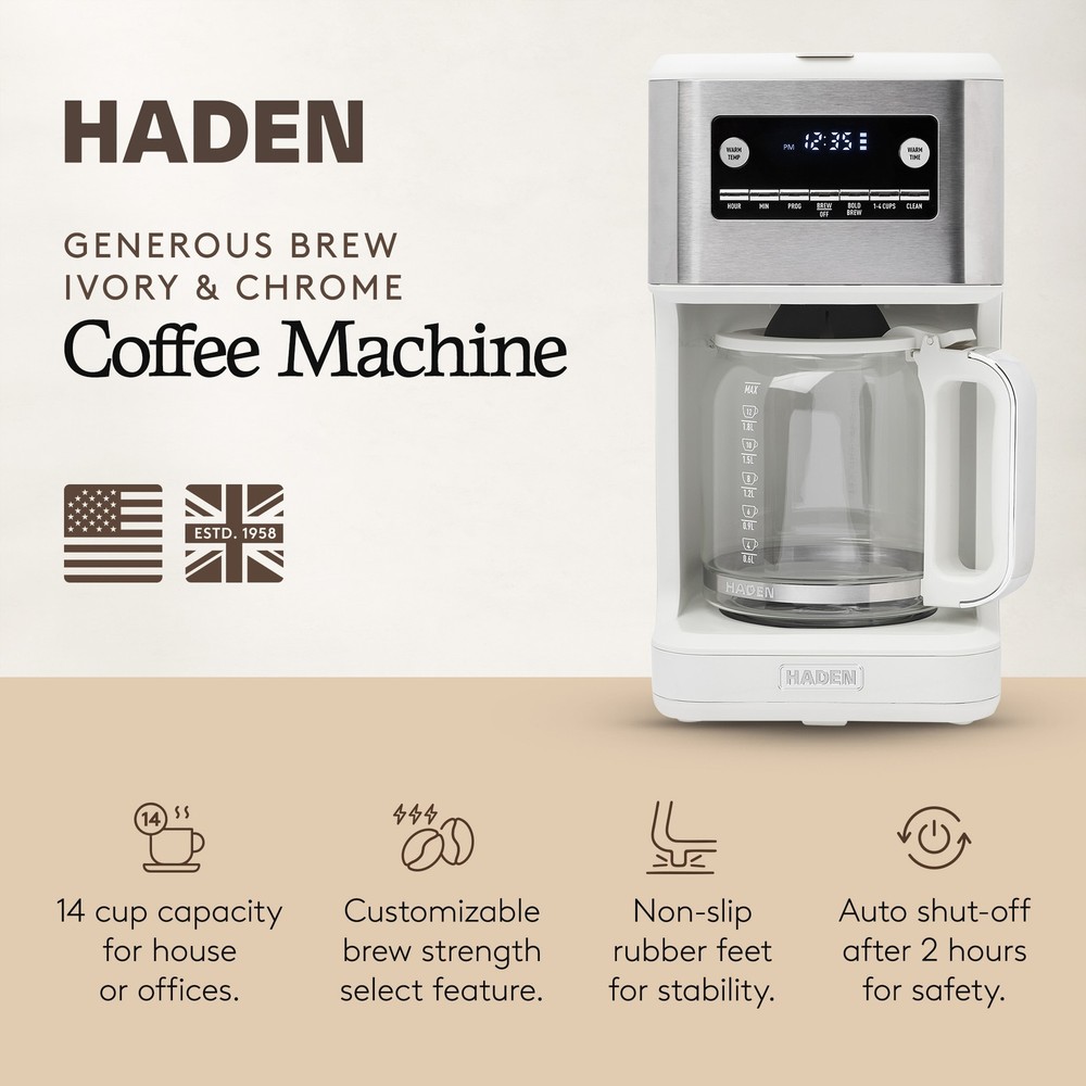 Haden Generous Brew 14 Cup Programmable Digital Coffee Maker Pot (Open Box)