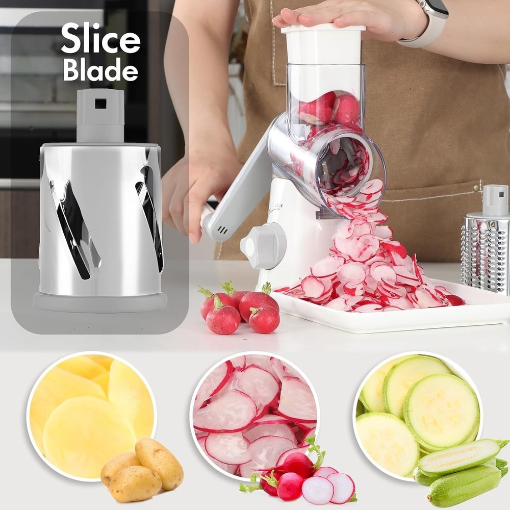 Rotary Cheese Grater with Handle, Kitchen Speed Hand Crank Vegetable Slicer, ...