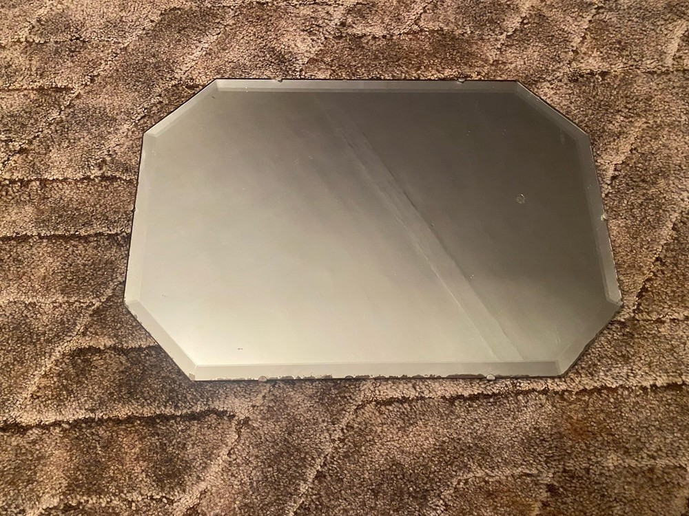 Antique Art Deco Octagonal Glass Wall Mirror Frameless Beveled Mid Century