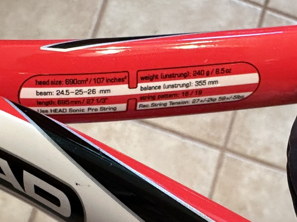 Head MG5 Red 4 3/8 Grip Tennis Racket Oversized 107”