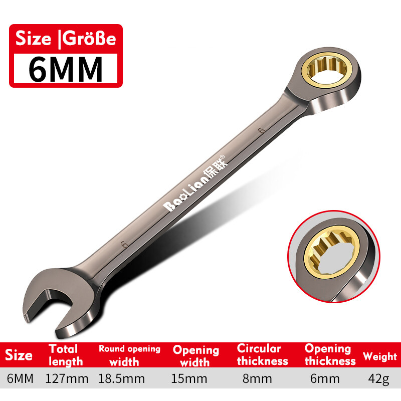 Ratchet Spanner Combination Fixed & Flexi 6 - 32mm Different Sizes Tool Wrench