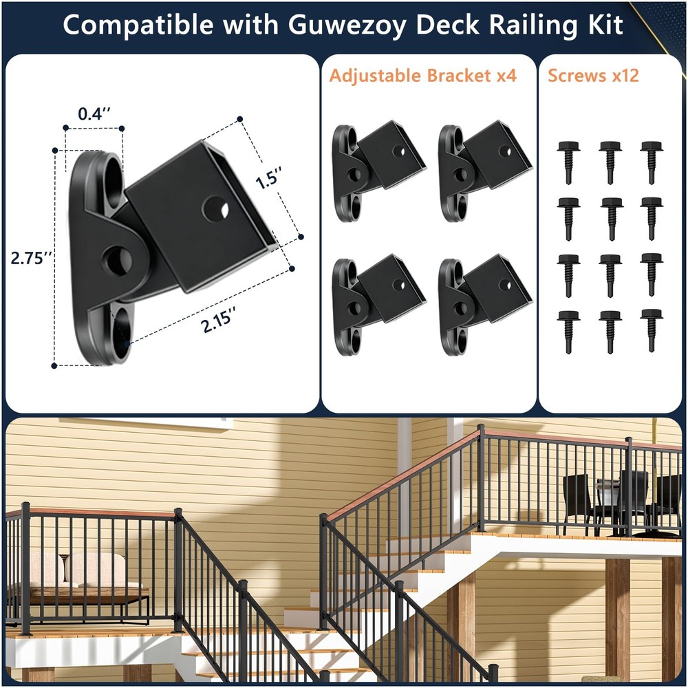 Modular 4-Pack Aluminum Adjustable Deck Railing Bracket, Deck Brackets Stair ...