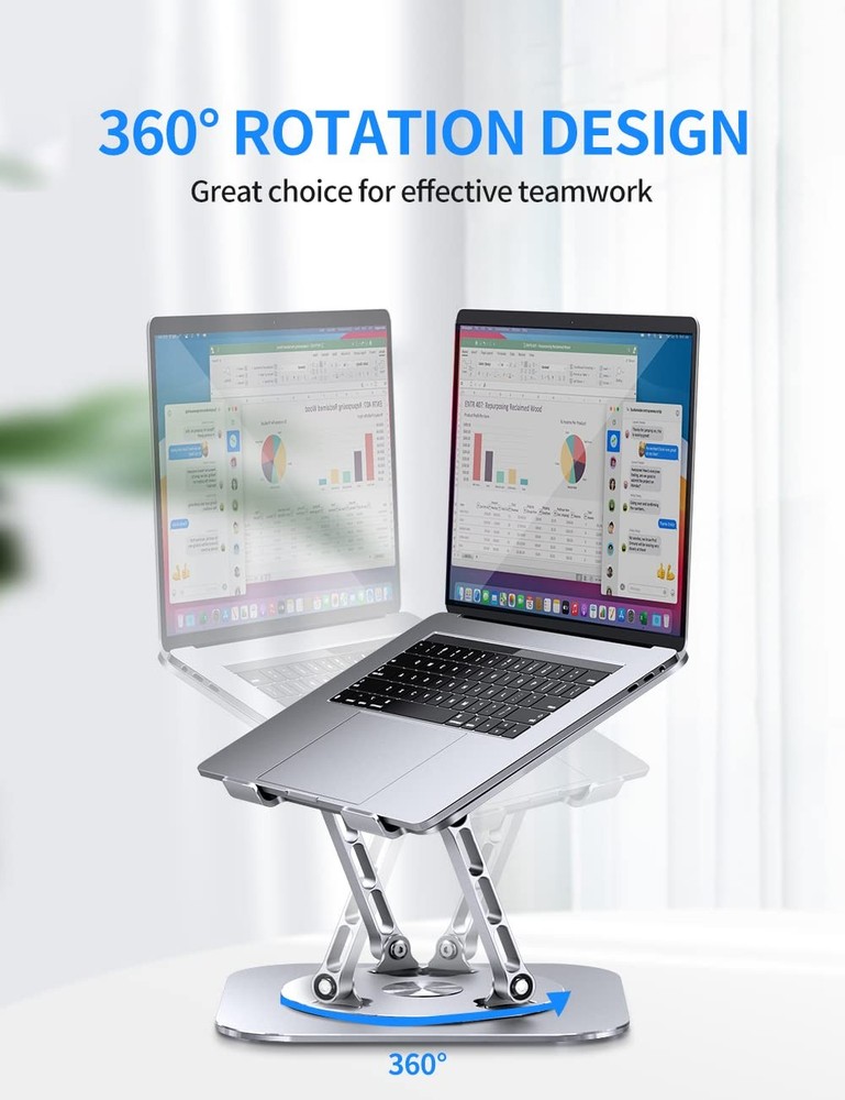 AOEVI Adjustable Computer Stand with 360 Rotating Base, Ergonimic B-Silver