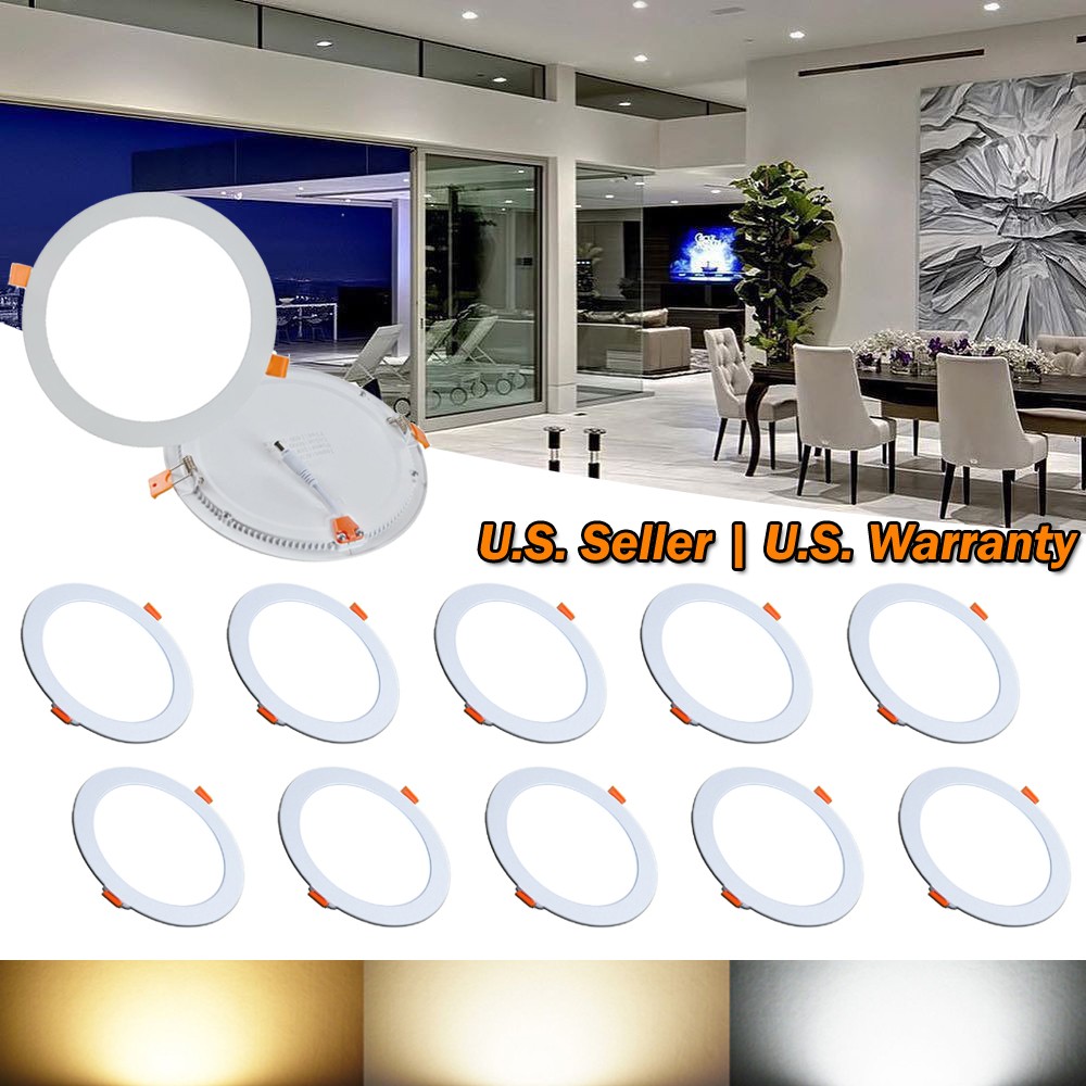10 Pack 15W 7-Inch Round Warm White Canless LED Recessed Ceiling Panel Can Light