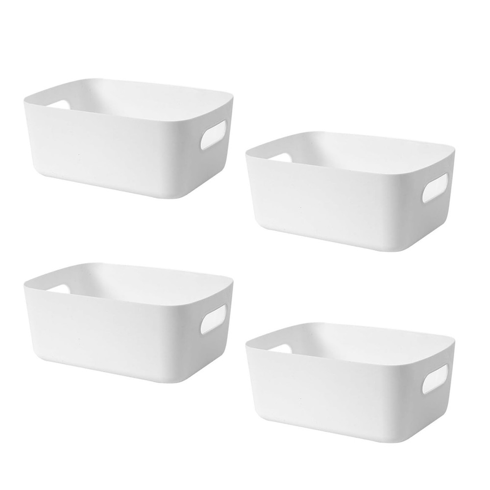 4-Piece Plastic Storage Set - Office/Home Kitchen Organisers, White Studio Ba...
