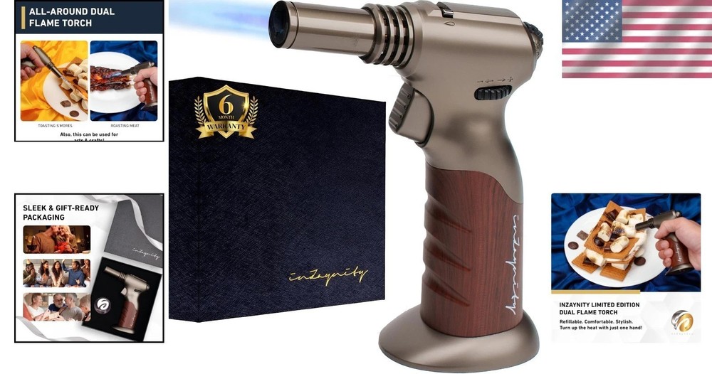 Dual Flame Butane Torch - Refillable Handheld