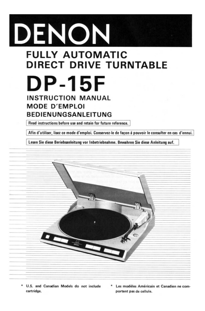 Denon DP-15F Turntable Owners Manual