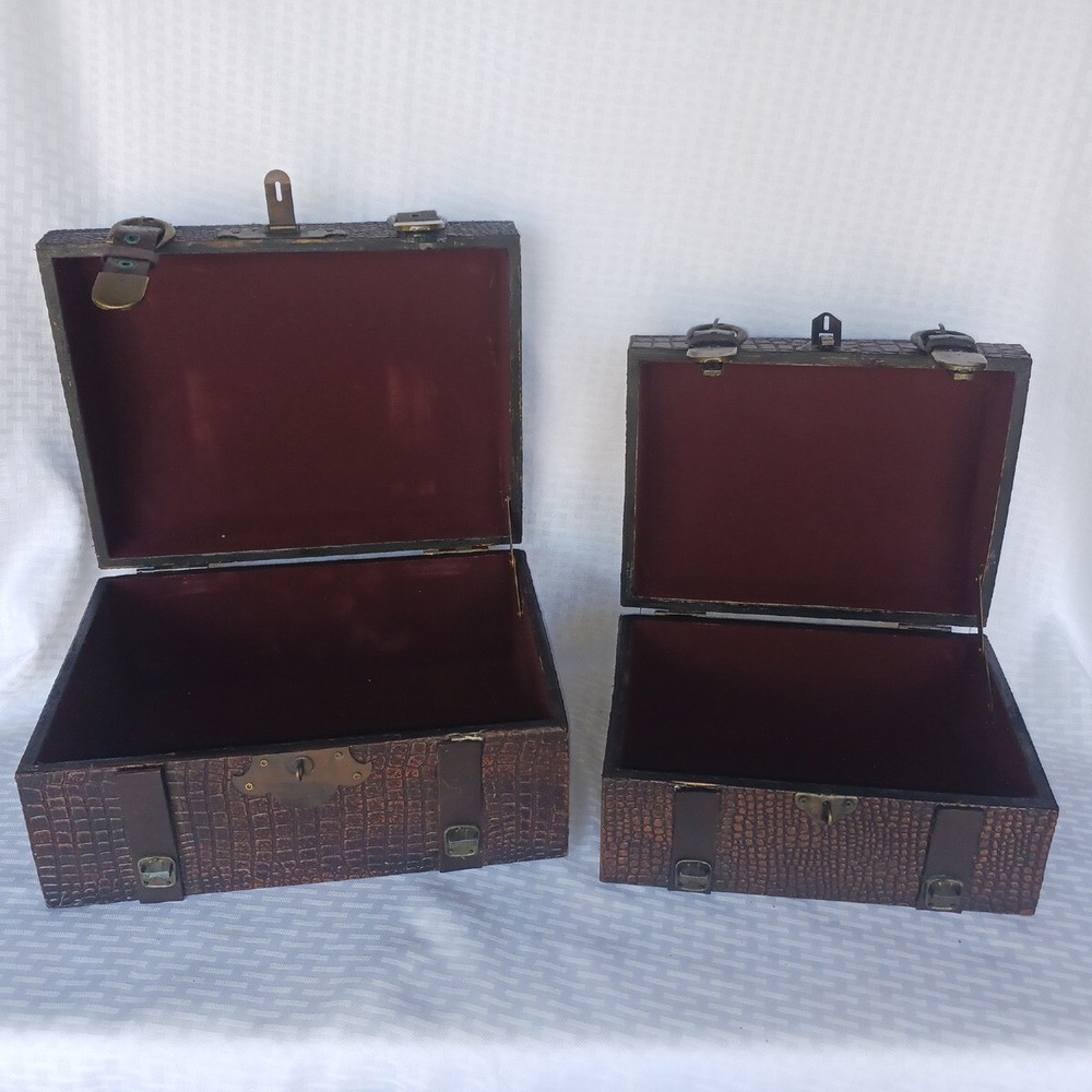 Pair Decorative Suitcase - Steamer Trunk Boxes Stacking Faux Alligator Print