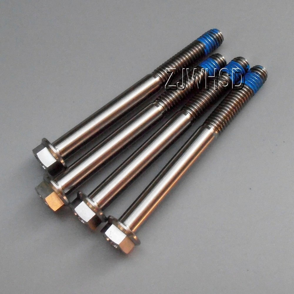 4pcs M6 x 60 Ti Titanium Screw Bolt Hexagon Hex Head Flange + Blue ThreadLoker