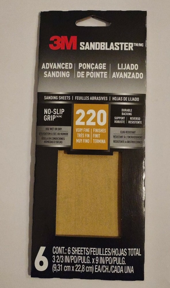 3M Sandblaster 220 & 180 Sandpaper - 6 Sheets each ( NIP)