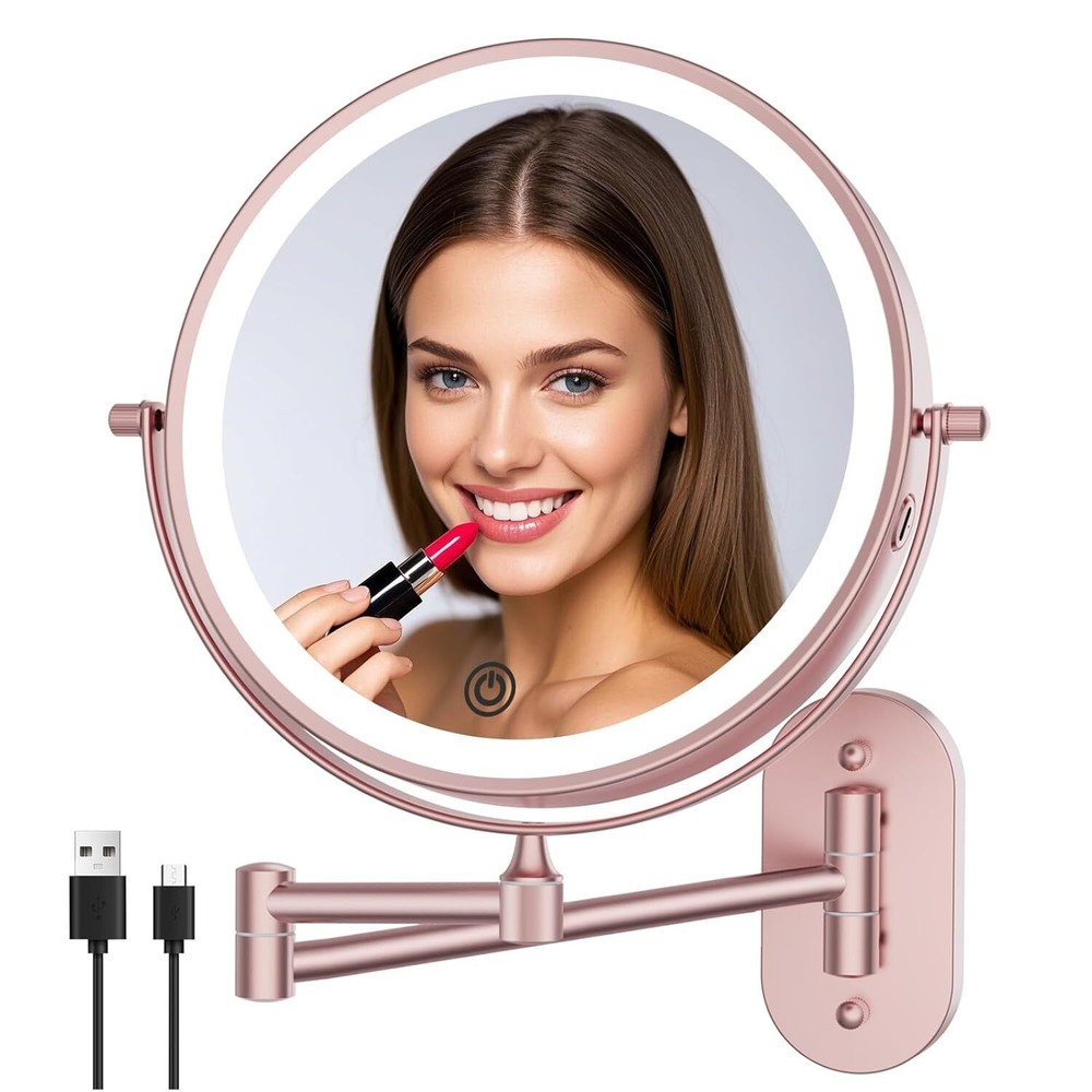 Rechargeable wall mounted illuminated vanity mirror 8 inch double sided