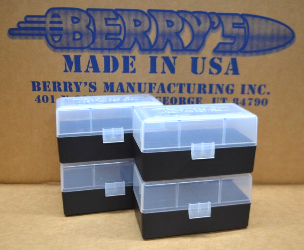 223 /.222 caliber NEW 50 ROUND PLASTIC AMMO BOXES (4-Pack CLEAR / BLACK)