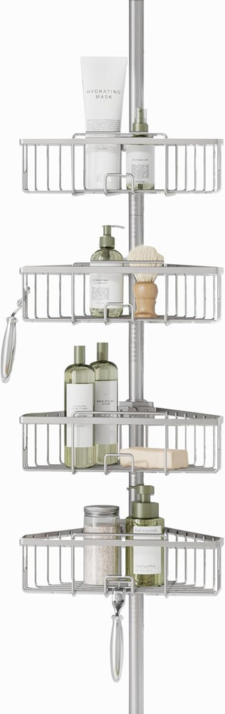 Tension Pole Shower Caddy, Corner Shower Storage System with 4 Adjustable Basket