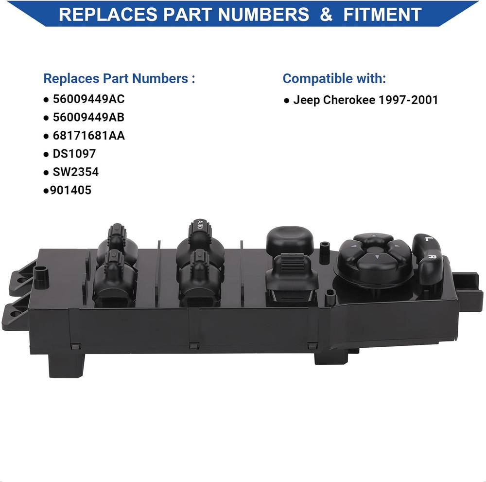 1997-2001 for Jeep Cherokee Front Left Driver Side Window Switch – Compatible