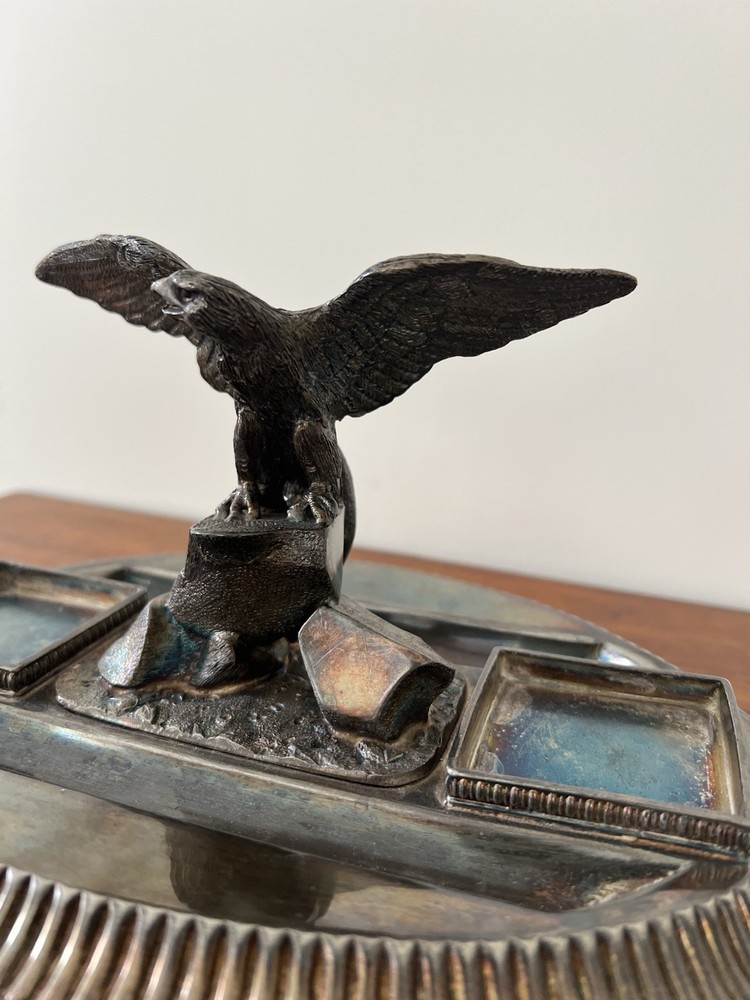 James Deakin Sons Victorian Silver Plated Eagle Inkwell Stand Figural
