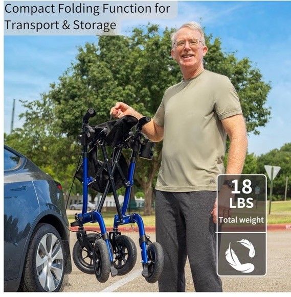 Senior Rollator Walker W/Breaks -Seat- Cup Holder-Storage-Lightweight Open Box