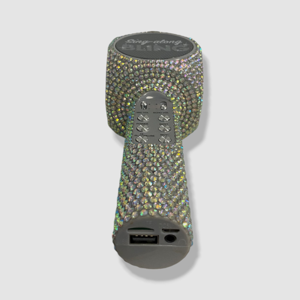 Wireless Express Silver Iridescent Bling Karaoke Microphone/Bluetooth Speaker
