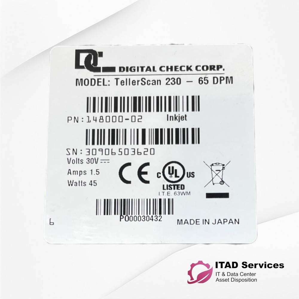 DIGITAL CHECK TELLERSCAN TS230 Check Reader Scanner - 148000-02 - TESTED