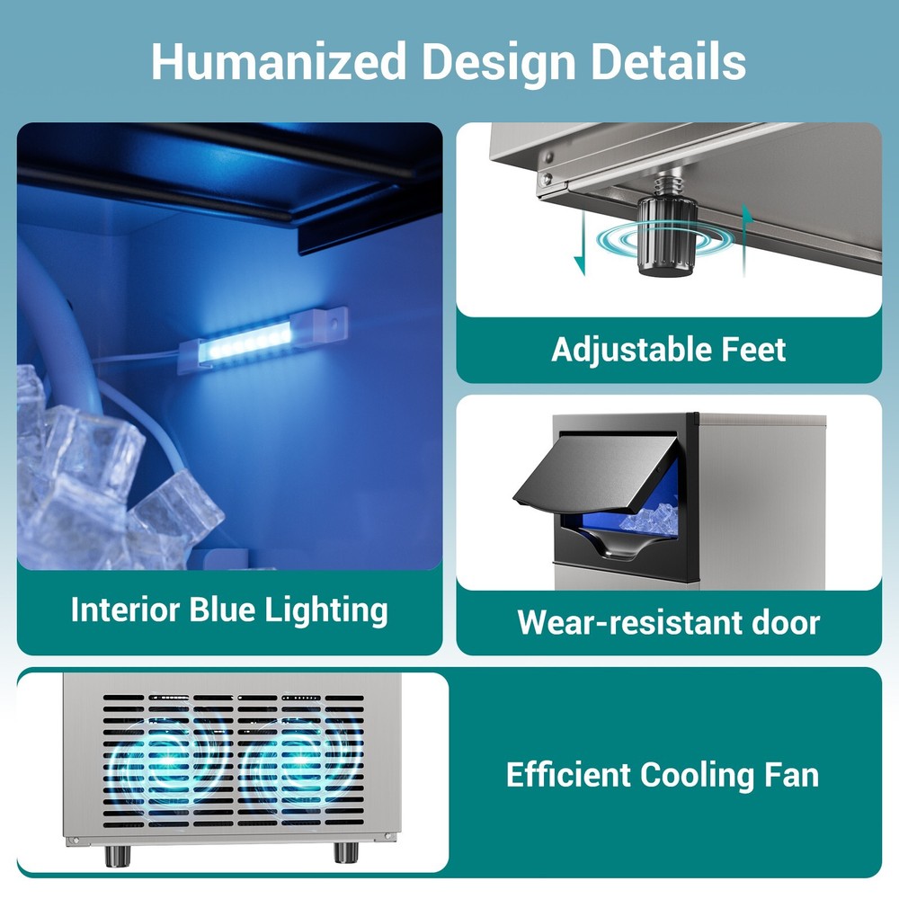 100LBS/24H Undercounter Commercial Ice Maker Machine with 3 Ice Thickness Mode
