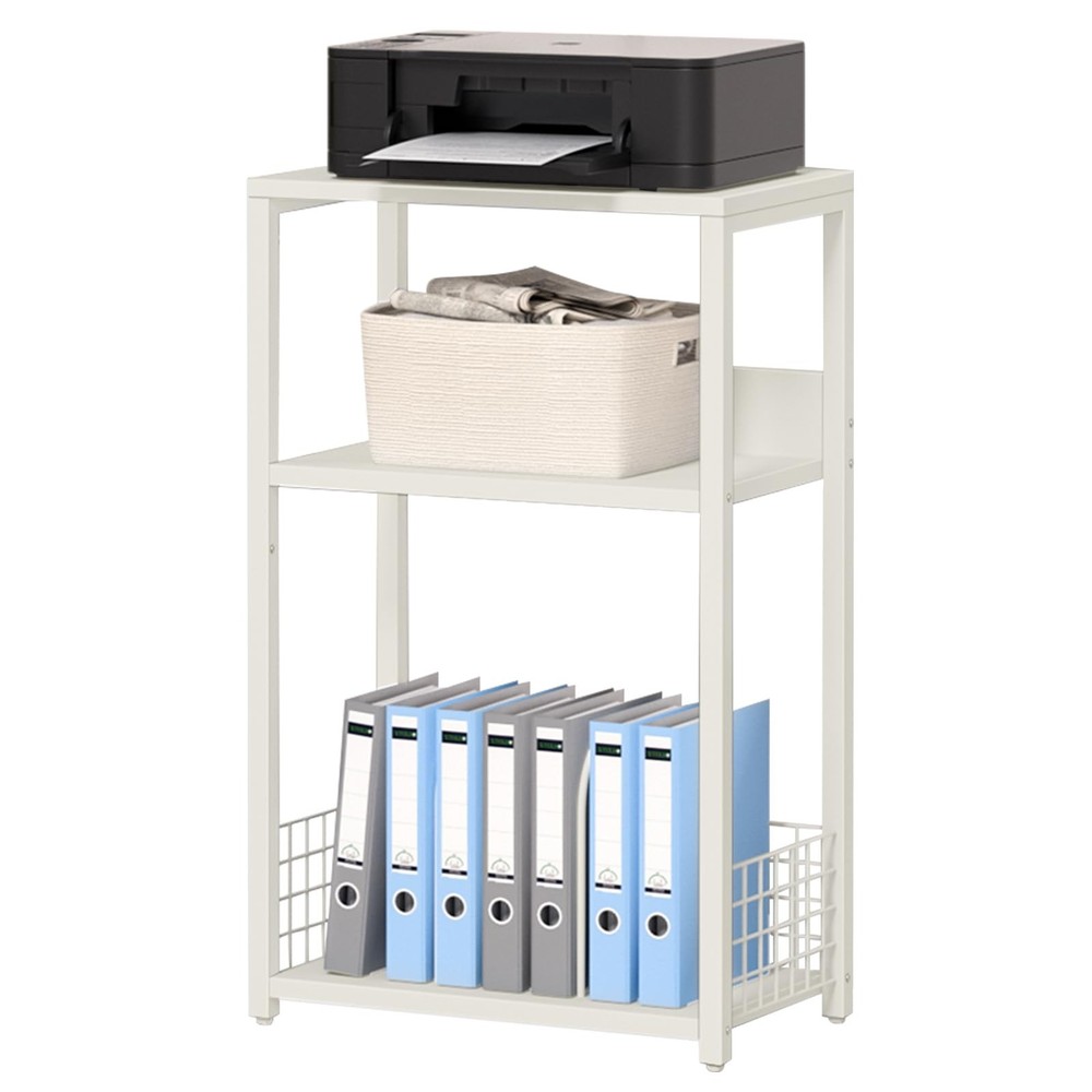 LELELINKY White Side Table,Small Printer Stand with Storage Shelf,3 Tier Indu...