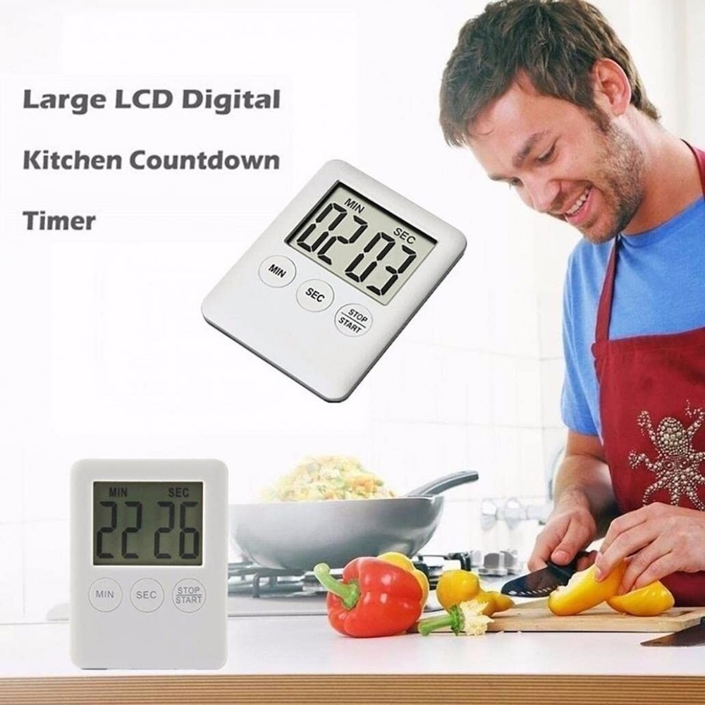 Magnetic Square LCD Digital Timer Kitchen Cooking Countdown Alarm -White