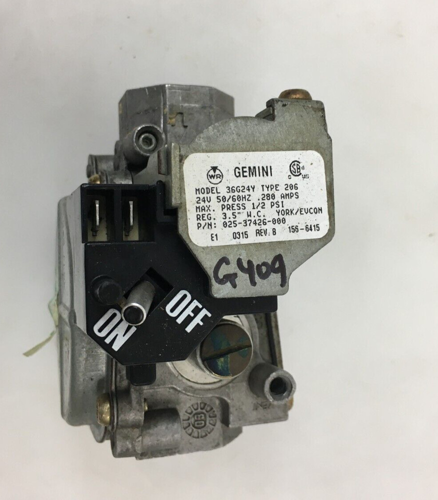 Gemini Gas Valve 36G24Y Type 206 York / Evcon 025-37426-000 used #G409