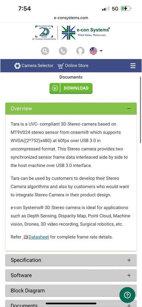 TARA Stereo Vision USB 3.0 Camera