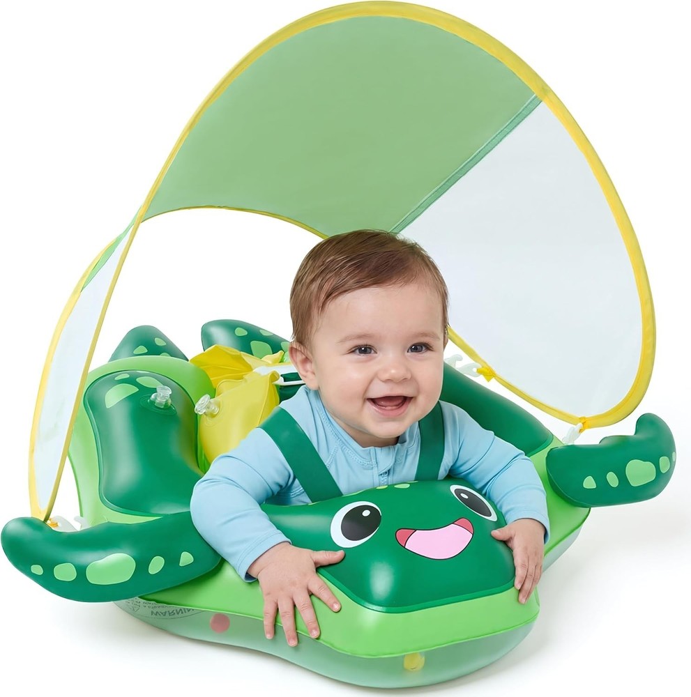 Baby Float Ring with Removable Sun Canopy Infant Swim Float Pool Accessory
