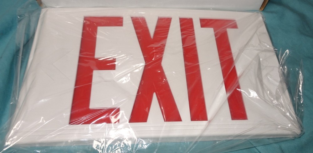 = Exitronix LED Exit Sign White Thermoplastic VEX-U-BP-WB-WH Double Sided RED