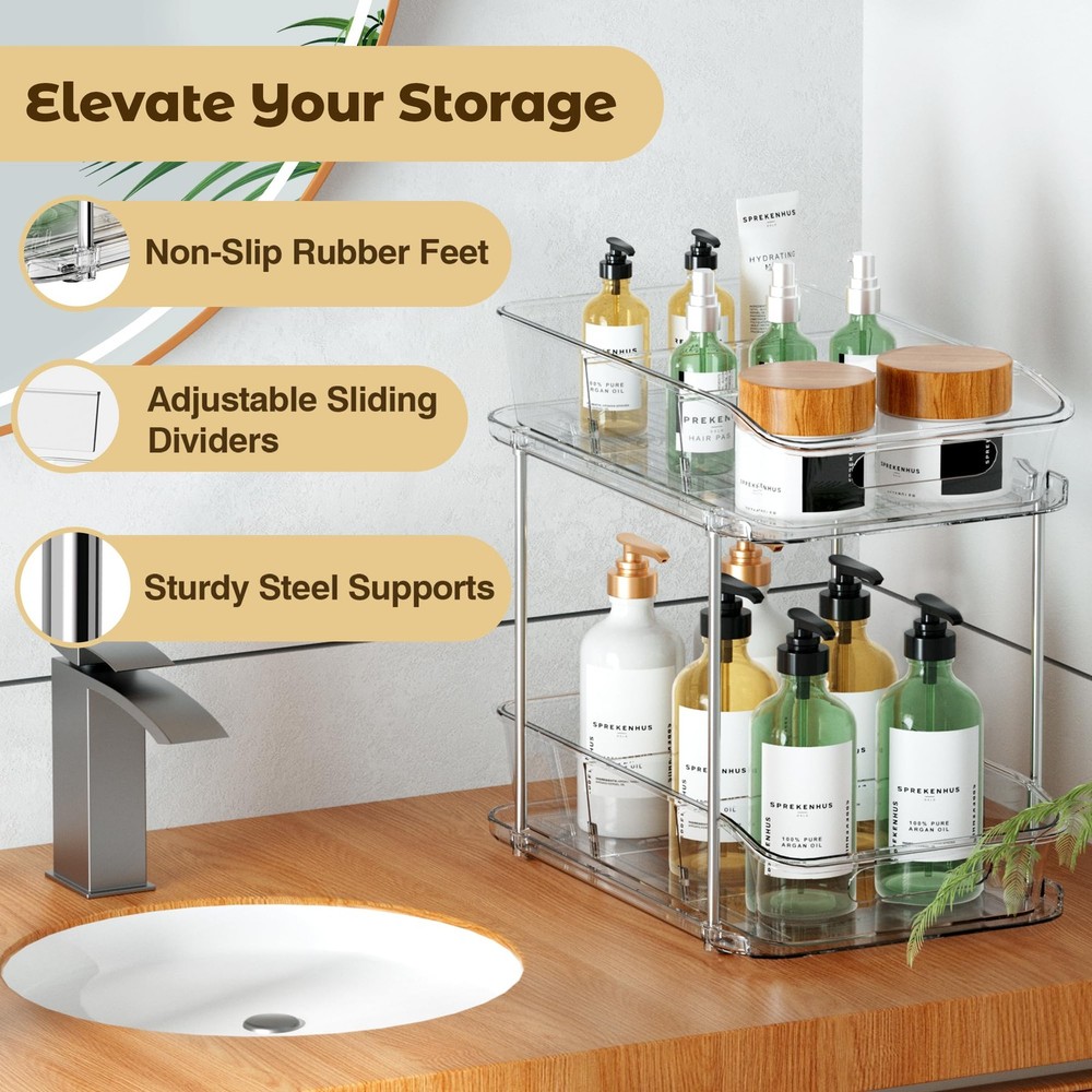 Incostar 2 Tier PullOut Organizer for Bathroom Kitchen, Under Sink Storage wi...