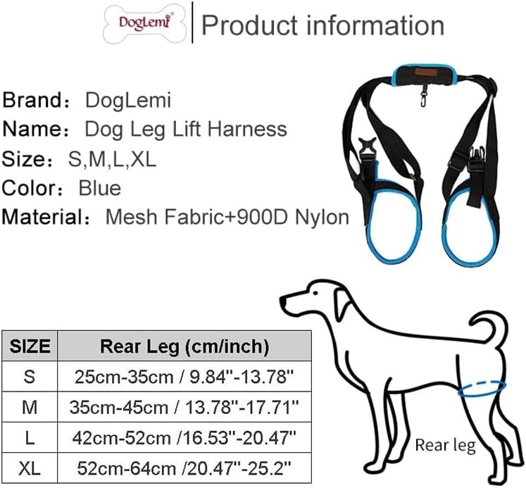 Doglemi Dog Lift Support Harness Rear 2 Leg Sling Strap Size Medium - Adjustable
