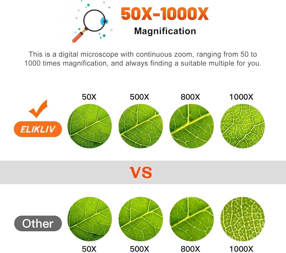 Rechargeable LCD Digital Microscope with 1000x Magnification & Height Adjustable