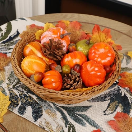 50pcs Fall Pumpkins Decor Set, Mini Artificial Gourd Fall Leaves style 1