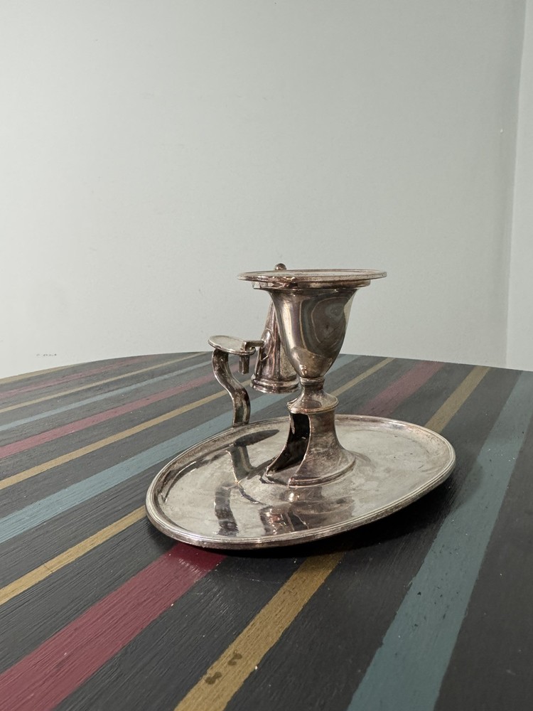 Antique Silver Plate Chamberstick Candlestick w/ Snuffer