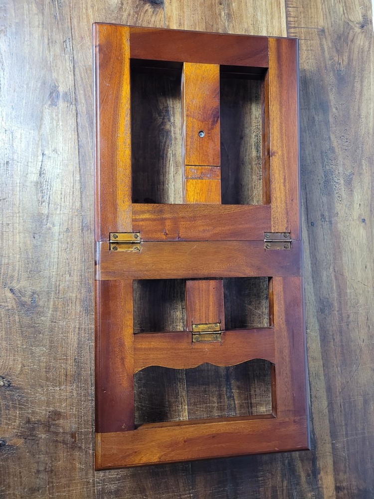 Vintage Solid Timber Tabletop Book Holder, Brass Hinges, Turned Timber Feet