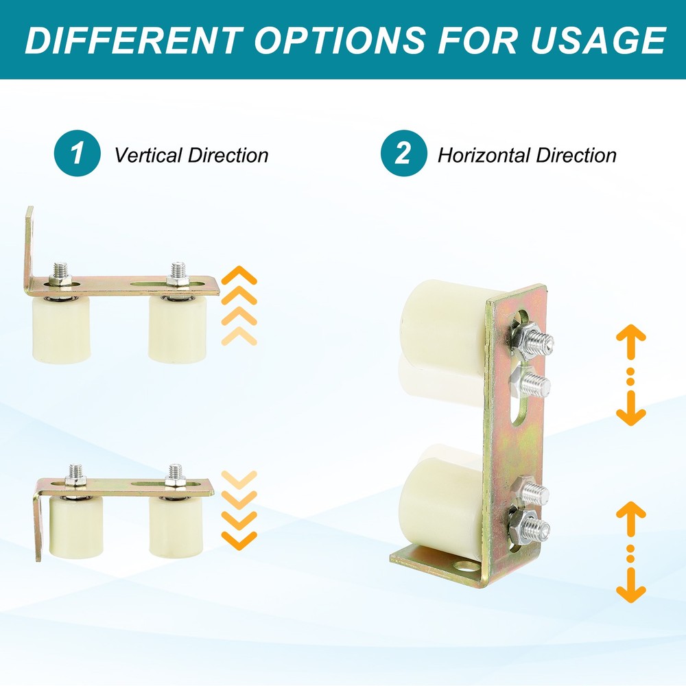 1Set Slide Gate Guide Roller 2" Adjustable Nylon Rollers with Bracket, White
