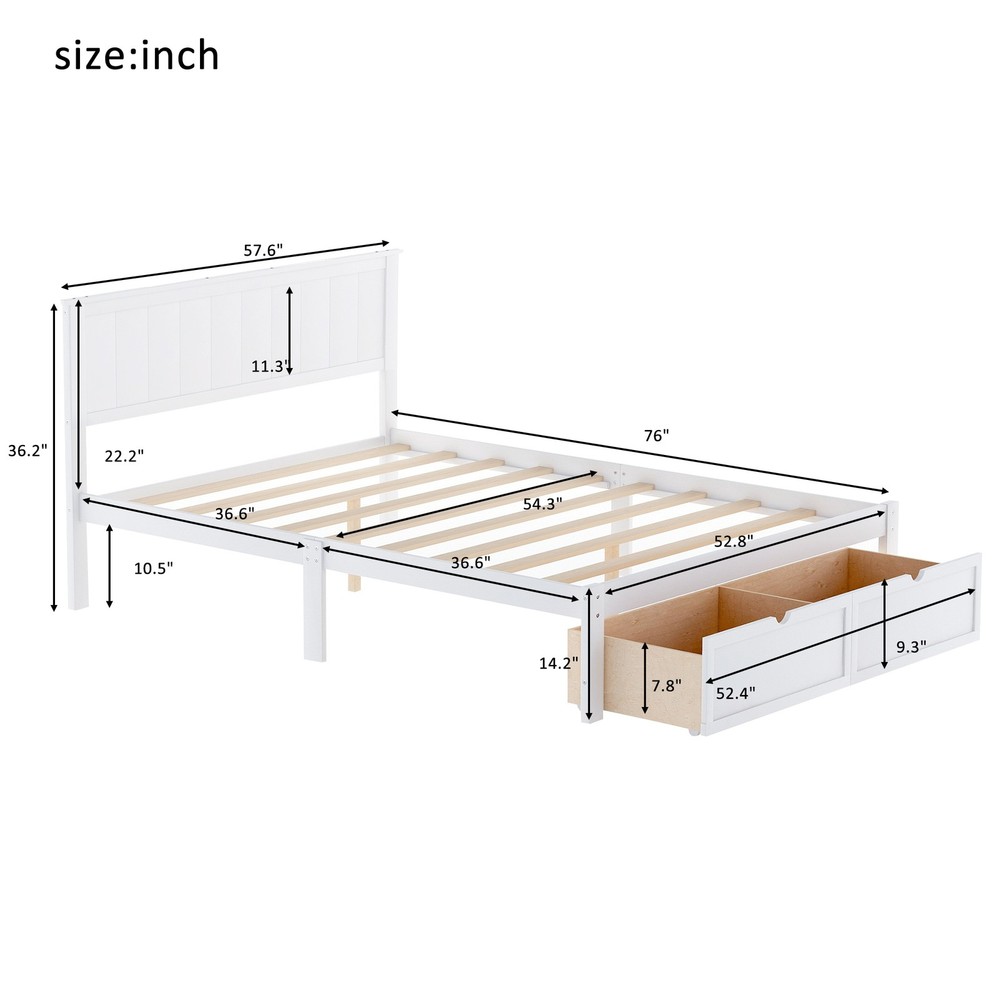 Full Size Platform Bed with Under-bed Drawers, White,Assembly required